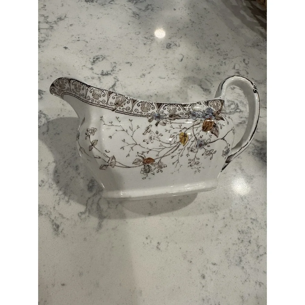 Antique Alfred Meakin Sugar Bowl and Gravy Boat In The Rosaline Pattern. England